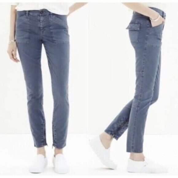 Madewell Jeans Womens 25 Gray Skinny Fatigue Military Moto Ankle Zip - Picture 1 of 14